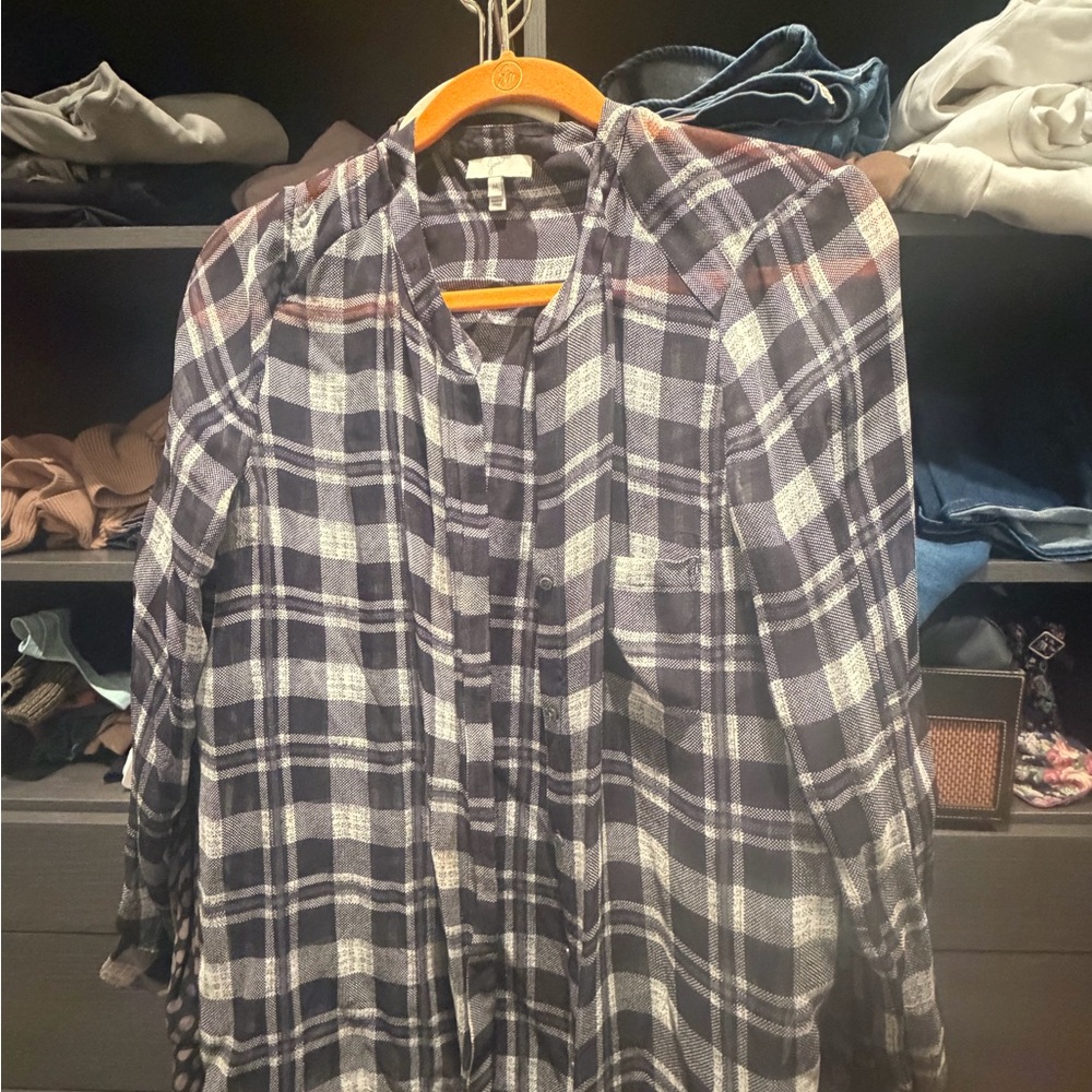 Joie Black and White Plaid Blouse